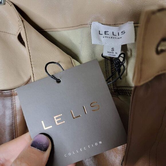 Le Lis Brown Faux Leather Color Block Straight Leg Crop High Rise Pants Size Sma - Picture 11 of 14